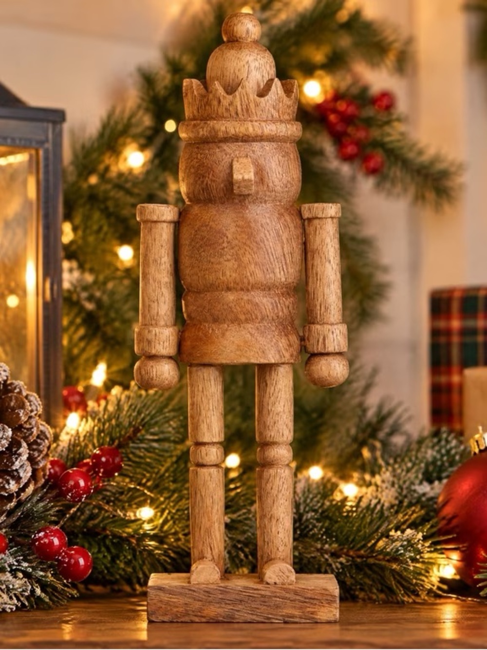 Wood Nutcracker Christmas Decoration, Brown, 8.5", Holiday Time